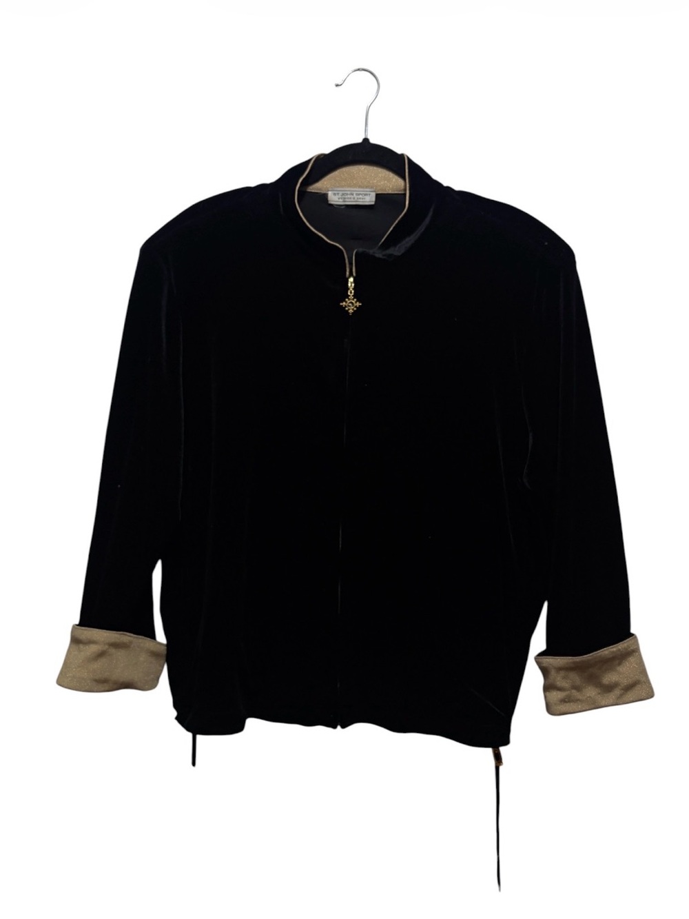 St. John Sport by Marie Gray Black Velvet Bomber with Gold Trim